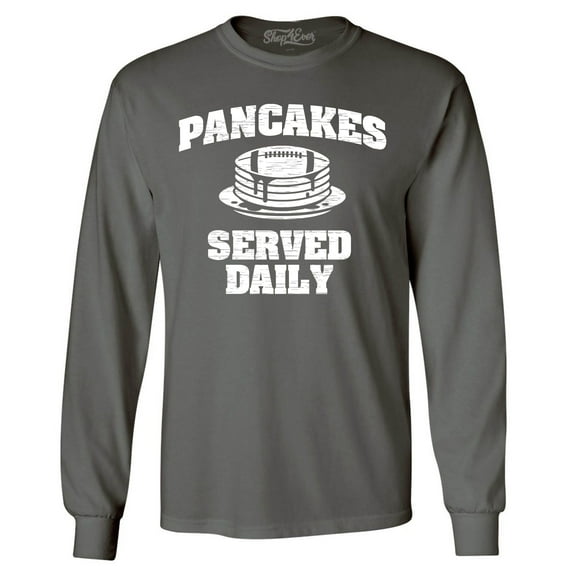 Shop4Ever Men's Distressed Pancakes Served Daily Funny Football Long Sleeve Shirt Large Charcoal