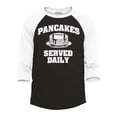 thumbnail image 1 of Shop4Ever Men's Distressed Pancakes Served Daily Funny Football Raglan Baseball Shirt Medium Black/White, 1 of 4