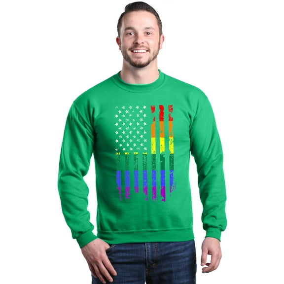 Shop4Ever Men's Distressed Rainbow Flag Gay Pride Crewneck Sweatshirt Small Irish Green