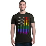 Shop4Ever Men's Distressed Rainbow Flag Gay Pride Graphic T-shirt Large Black