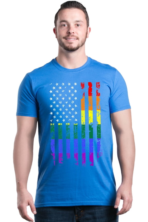 Men's Distressed Rainbow Flag Gay Pride Graphic T-shirt X-Large Royal Blue