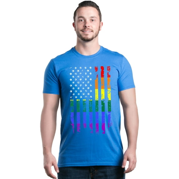 Shop4Ever Men's Distressed Rainbow Flag Gay Pride Graphic T-shirt XXXXX-Large Royal Blue