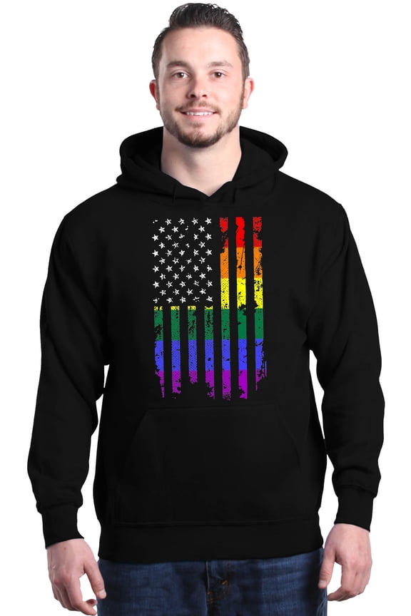 Men's Distressed Rainbow Flag Gay Pride Hooded Sweatshirt Hoodie XXX-Large Black