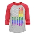 thumbnail image 1 of Shop4Ever Men's Distressed Rainbow Flag Gay Pride Raglan Baseball Shirt Large Heather Grey/Red, 1 of 4