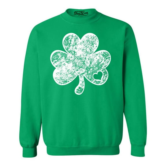 Shop4Ever Men's Distressed Shamrock Heart St. Patrick's Day Crewneck Sweatshirt Small Irish Green