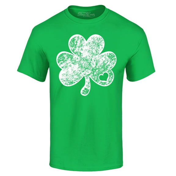 Shop4Ever Men's Distressed Shamrock Heart St. Patrick's Day Graphic T-shirt Medium Irish Green