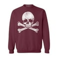 thumbnail image 1 of Shop4Ever Men's Distressed White Skull and Crossbones Crewneck Sweatshirt Medium Maroon, 1 of 5