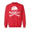 thumbnail image 1 of Shop4Ever Men's Distressed White Skull and Crossbones Crewneck Sweatshirt Small Red, 1 of 5