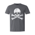 thumbnail image 1 of Shop4Ever Men's Distressed White Skull and Crossbones Graphic T-shirt Large Dark Heather, 1 of 5
