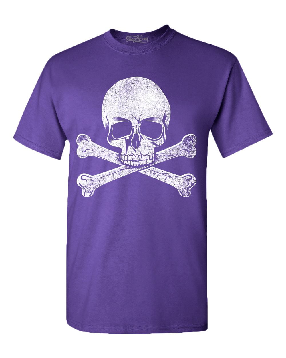 Shop4Ever Men's Distressed White Skull and Crossbones Graphic T