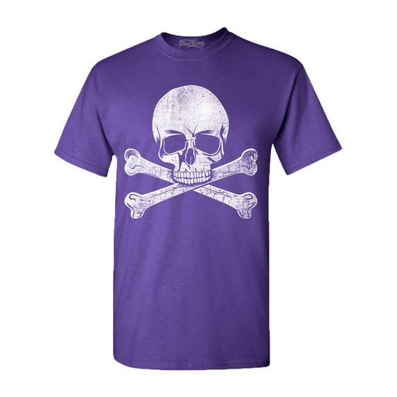 Shop4Ever Men's Distressed White Skull and Crossbones Graphic T-shirt Medium Purple