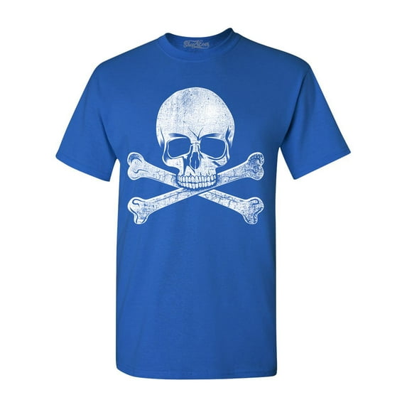 Shop4Ever Men's Distressed White Skull and Crossbones Graphic T-shirt XXXX-Large Royal Blue