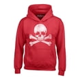 thumbnail image 1 of Shop4Ever Men's Distressed White Skull and Crossbones Hooded Sweatshirt Hoodie Large Red, 1 of 5