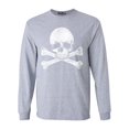 thumbnail image 1 of Shop4Ever Men's Distressed White Skull and Crossbones Long Sleeve Shirt XXX-Large Sports Grey, 1 of 5