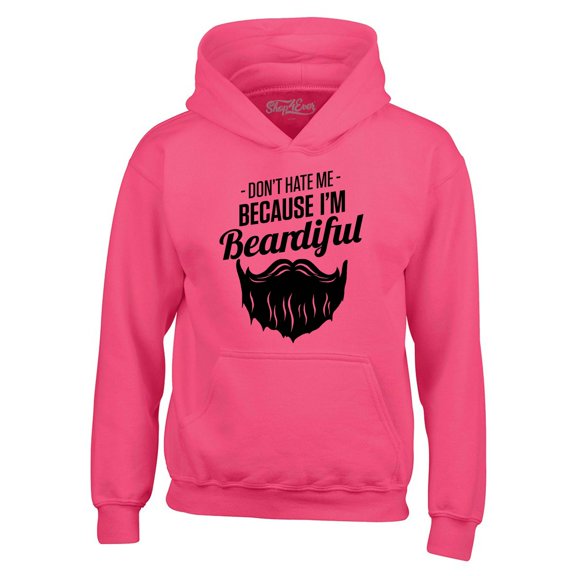 Shop4Ever Men's Don't Hate Me Because I'm Beardiful Funny Hooded Sweatshirt Hoodie Medium Heliconia Pink