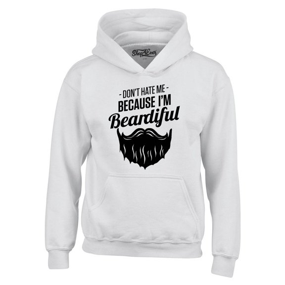 Shop4Ever Men's Don't Hate Me Because I'm Beardiful Funny Hooded Sweatshirt Hoodie Small White