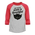 thumbnail image 1 of Shop4Ever Men's Don't Hate Me Because I'm Beardiful Funny Raglan Baseball Shirt Medium Heather Grey/Red, 1 of 4