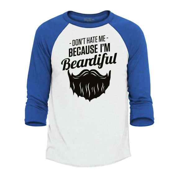 Shop4Ever Men's Don't Hate Me Because I'm Beardiful Funny Raglan Baseball Shirt Small White/Red