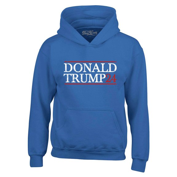 Shop4Ever Men's Donald Trump 2024 Presidential Election Hooded Sweatshirt Hoodie Small Royal Blue