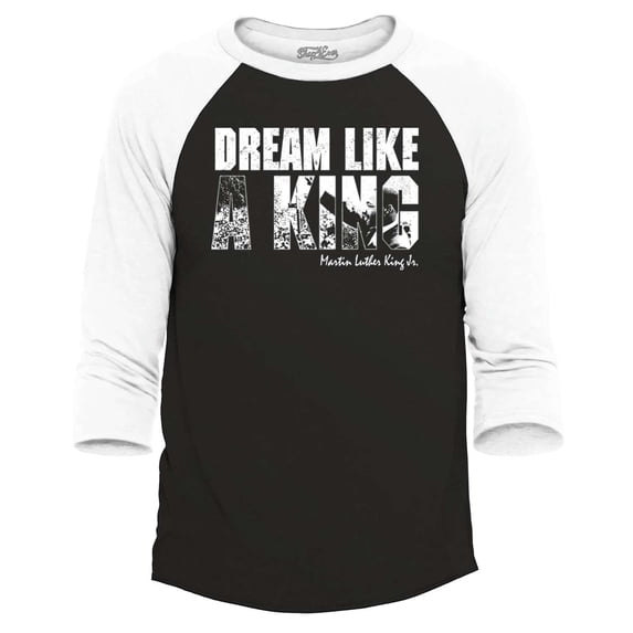 Shop4Ever Men's Dream Like a King Martin Luther King Jr. MLK Raglan Baseball Shirt X-Large Black/White
