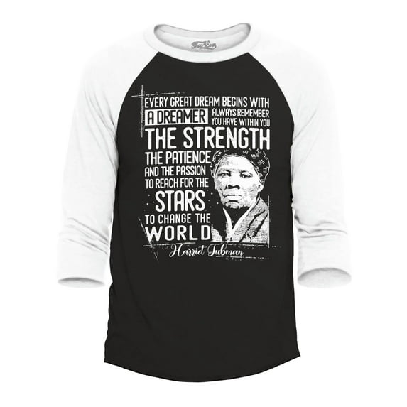 Shop4Ever Men's Dreamer Change The World Quote Harriet Tubman Raglan Baseball Shirt X-Small Black/White