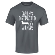 Shop4Ever Mens Easily Distracted by Wieners Weenie Dog Graphic T-shirt Large Charcoal