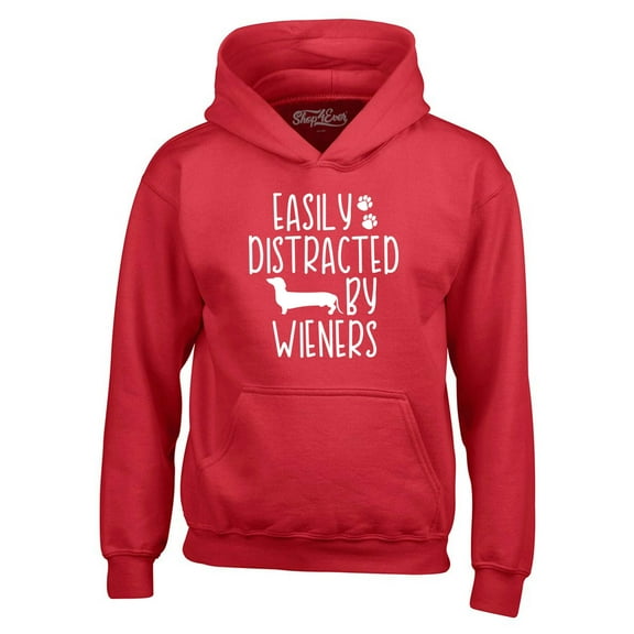 Shop4Ever Men's Easily Distracted by Wieners Weenie Dog Hooded Sweatshirt Hoodie Large Red