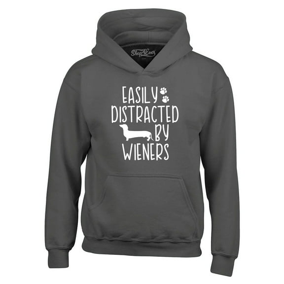 Shop4Ever Men's Easily Distracted by Wieners Weenie Dog Hooded Sweatshirt Hoodie X-Large Charcoal