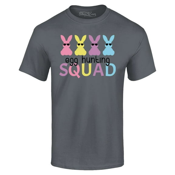 Shop4Ever Men's Easter Bunny Egg Hunting Squad Graphic T-shirt Medium Charcoal