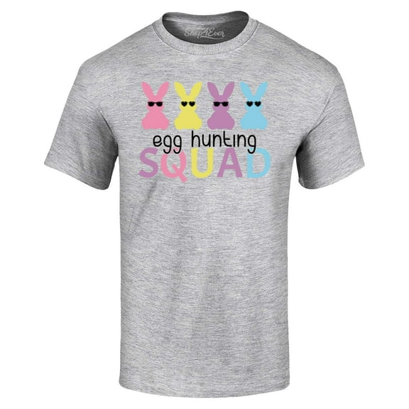 Shop4Ever Men's Easter Bunny Egg Hunting Squad Graphic T-shirt X-Large Sports Grey