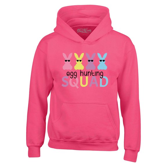 Shop4Ever Men's Easter Bunny Egg Hunting Squad Hooded Sweatshirt Hoodie Medium Heliconia Pink