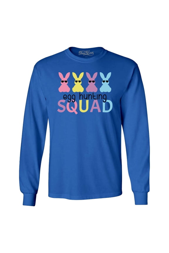Men's Easter Bunny Egg Hunting Squad Long Sleeve Shirt XX-Large Royal Blue