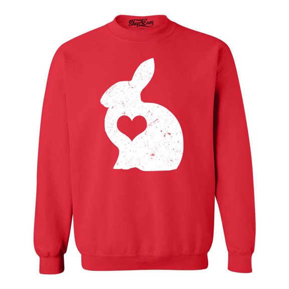 Shop4Ever Men's Easter Bunny Rabbit with Heart Crewneck Sweatshirt Medium Red