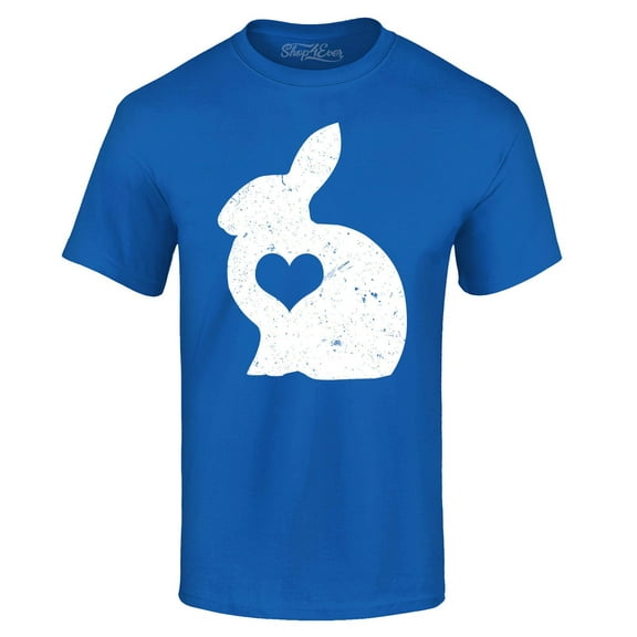 Shop4Ever Men's Easter Bunny Rabbit with Heart Graphic T-shirt Small Royal Blue
