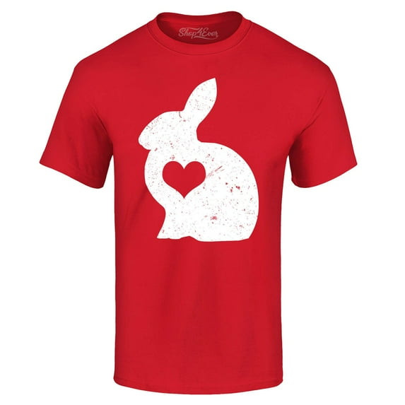 Shop4Ever Men's Easter Bunny Rabbit with Heart Graphic T-shirt X-Large Red