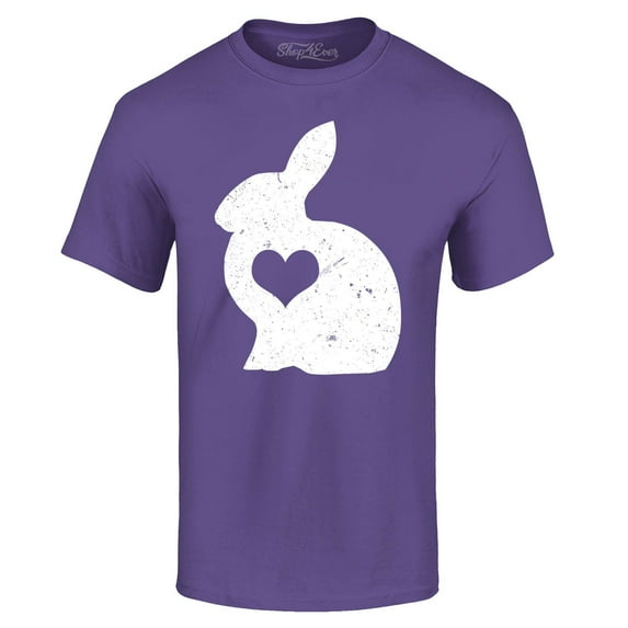 Shop4Ever Men's Easter Bunny Rabbit with Heart Graphic T-shirt XXX-Large Purple
