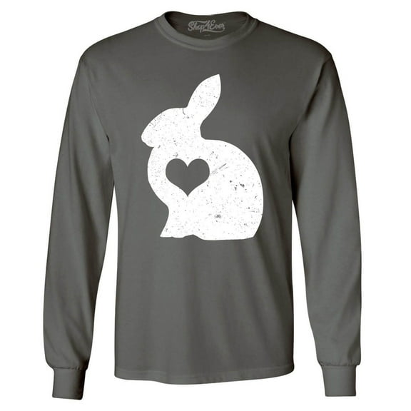 Shop4Ever Men's Easter Bunny Rabbit with Heart Long Sleeve Shirt XXX-Large Charcoal
