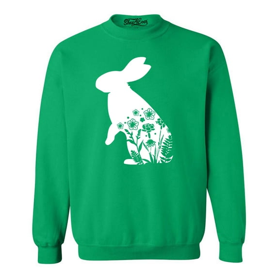 Shop4Ever Men's Easter Bunny Rabbit with Spring Flowers Crewneck Sweatshirt XX-Large Irish Green