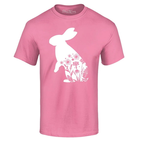Shop4Ever Men's Easter Bunny Rabbit with Spring Flowers  Graphic T-shirt Small Azalea Pink