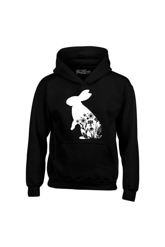 Men's Easter Bunny Rabbit with Spring Flowers Hooded Sweatshirt Hoodie XX-Large Black