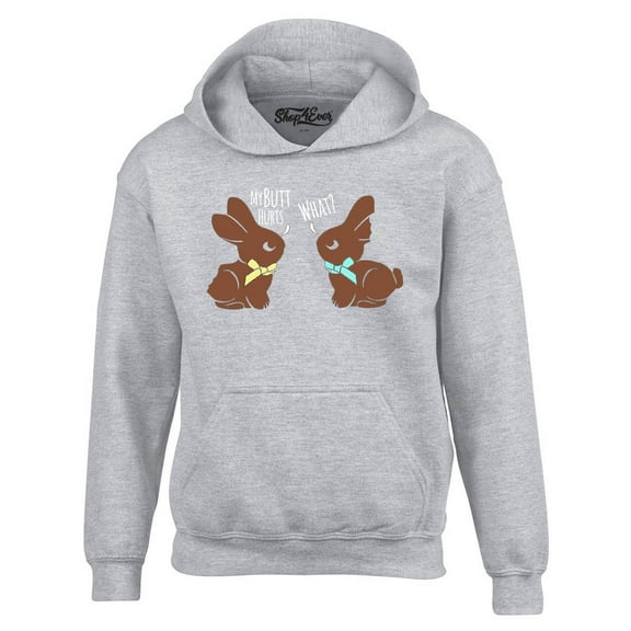 Shop4Ever Men's Easter Chocolate Bunnies My Butt Hurts What? Hooded Sweatshirt Hoodie X-Large Sports Grey