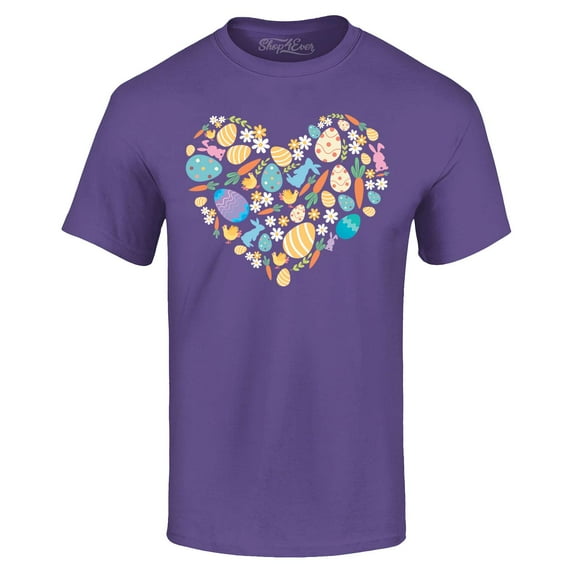 Shop4Ever Men's Easter Heart Bunny Carrot Daisy Spring Cluster Graphic T-shirt Small Purple