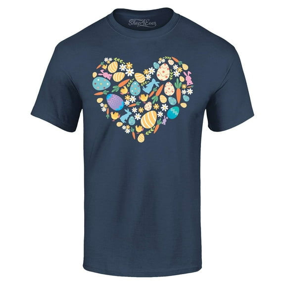 Shop4Ever Men's Easter Heart Bunny Carrot Daisy Spring Cluster Graphic T-shirt XXXX-Large Navy