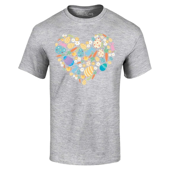 Shop4Ever Men's Easter Heart Bunny Carrot Daisy Spring Cluster Graphic T-shirt XXXX-Large Sports Grey