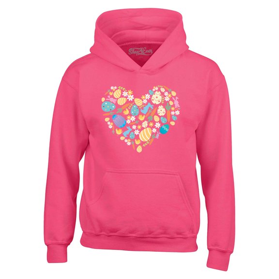 Shop4Ever Men's Easter Heart Bunny Carrot Daisy Spring Cluster Hooded Sweatshirt Hoodie XX-Large Heliconia Pink