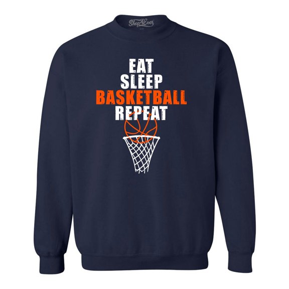 Shop4Ever Men's Eat Sleep Basketball Repeat Crewneck Sweatshirt X-Large Navy