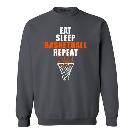 Shop4Ever Men's Eat Sleep Basketball Repeat Crewneck Sweatshirt XX-Large Charcoal