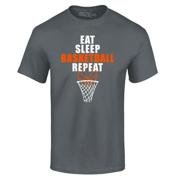 Shop4Ever Men's Eat Sleep Basketball Repeat Graphic T-shirt X-Large Charcoal