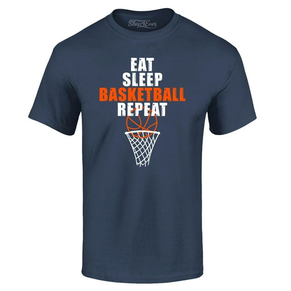 Shop4Ever Men's Eat Sleep Basketball Repeat Graphic T-shirt XXX-Large Navy