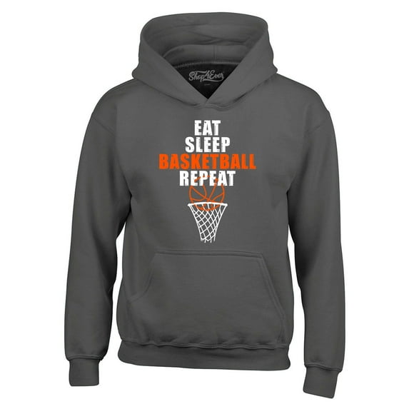 Shop4Ever Men's Eat Sleep Basketball Repeat Hooded Sweatshirt Hoodie Medium Charcoal